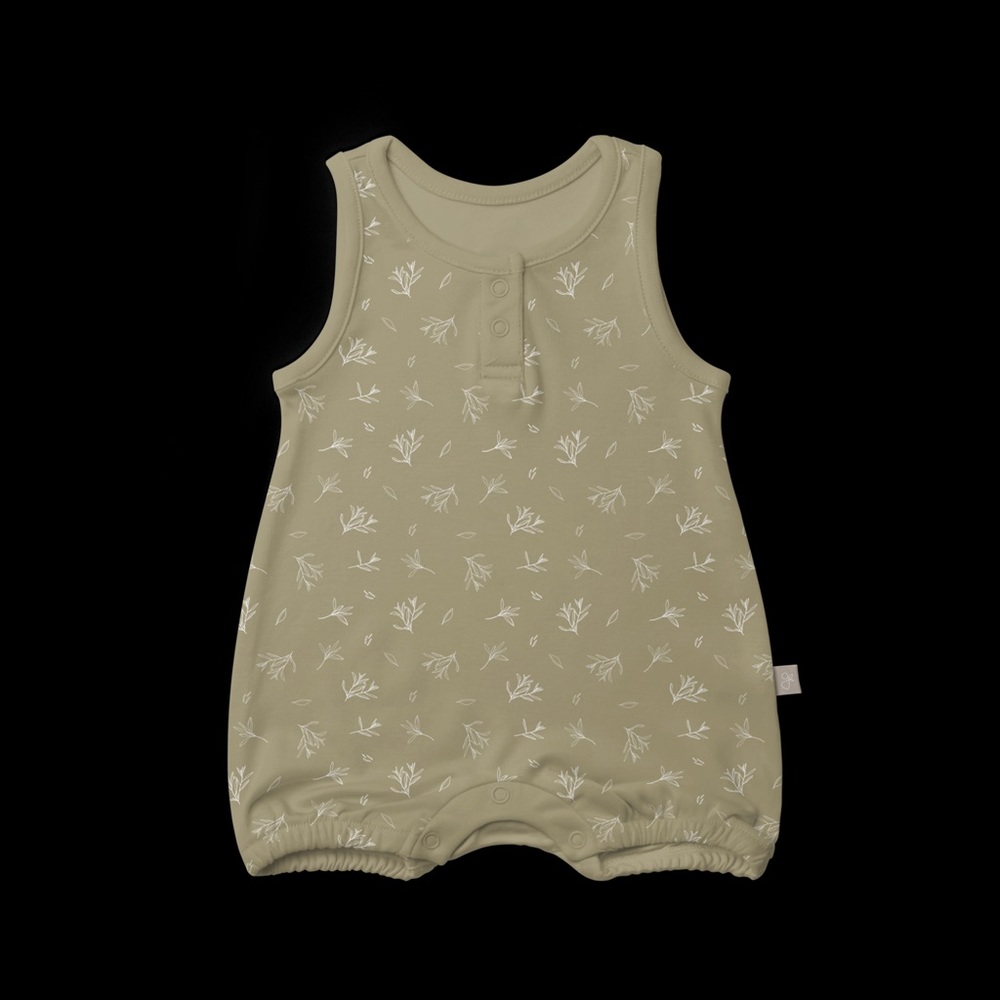 Branches romper, sage, 100% organic cotton